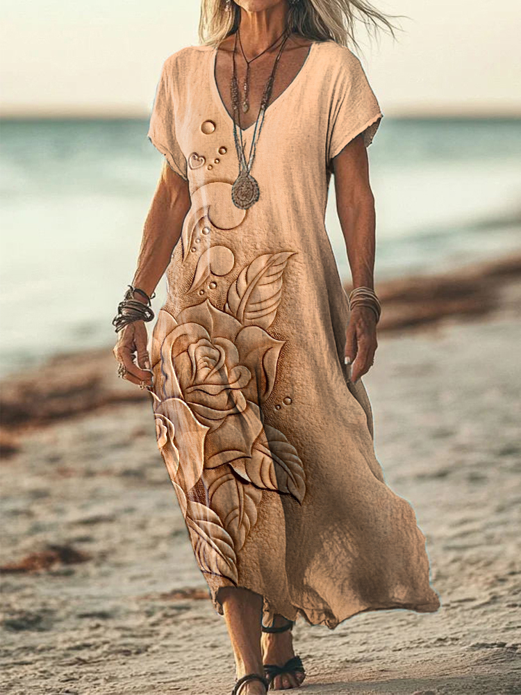 Women's Rose Leather Textured Linen Blend Dress