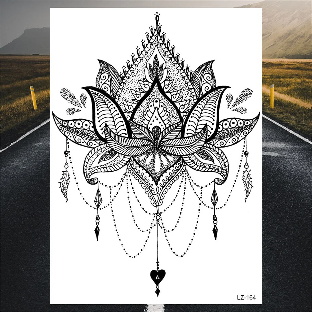 Henna Pendant Temporary Tattoos For Women Undertboob Girls Realistic Butterfly Rose Flower Fake Tattoo Sticker Chest Tatoos