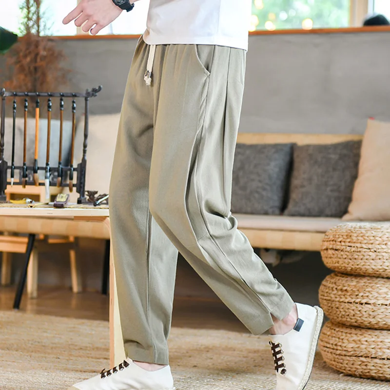Cotton and linen harem pants with slits