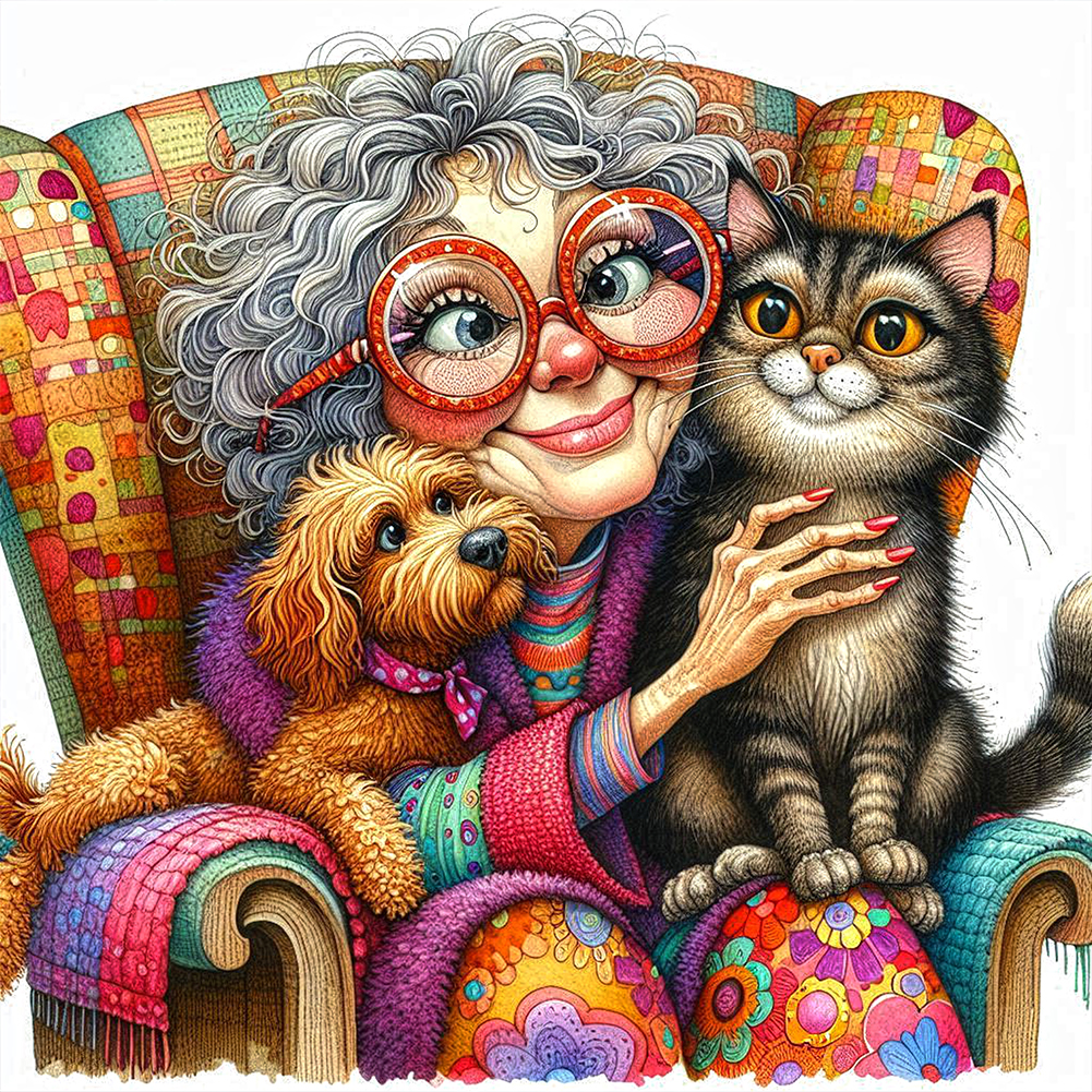 Grandma'S Cats And Dogs 40*40cm(canvas) full round drill diamond painting