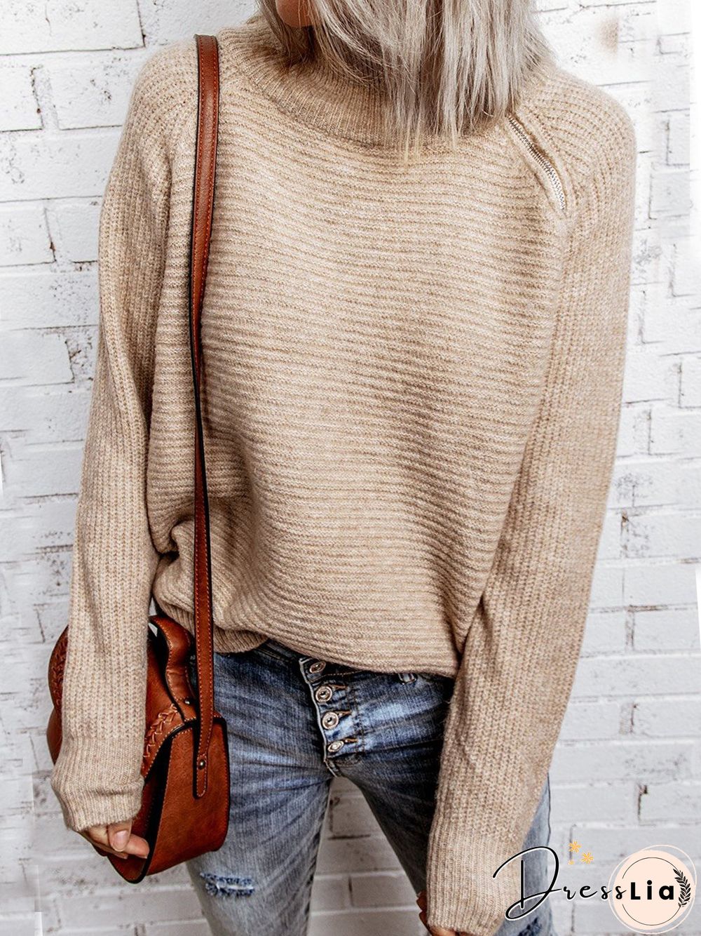 Casual Autumn Solid Wool/Knitting Zipper Mid-weight Sports Casual Long sleeve Sweater for Women