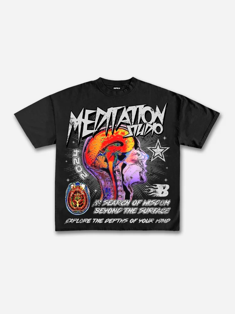 2024 Meditation Following The Heart Retro Making Old Graphics Cotton T-Shirt