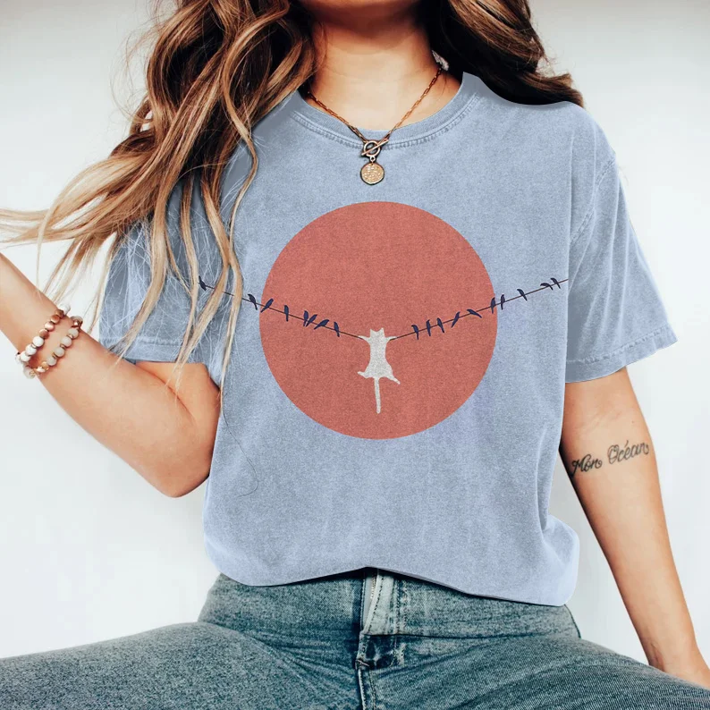 Abstract Creative Dangling Cute Cat Painting Art T-Shirt