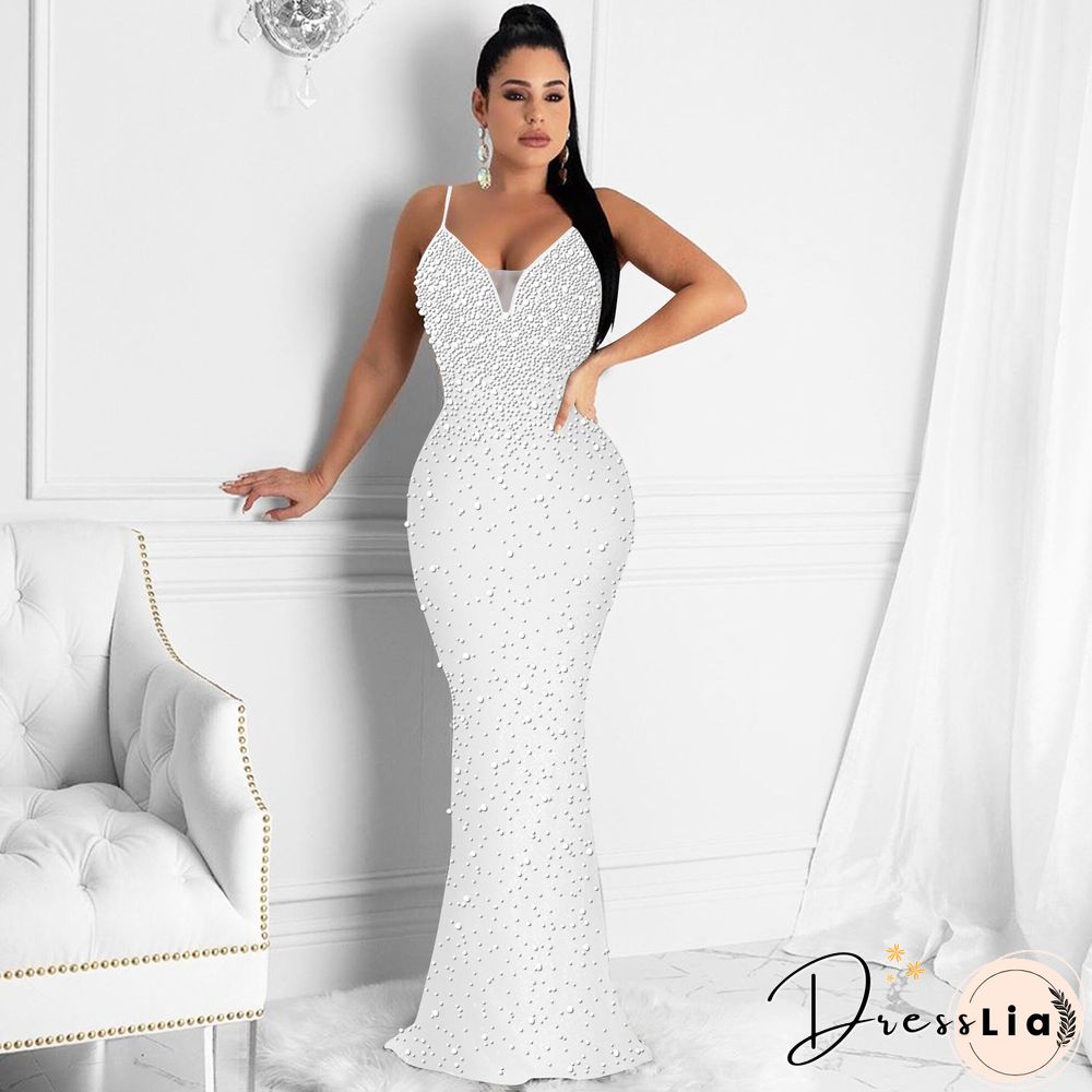 Felyn New Arrival Famous Brand Dress Solid Beading Spaghetti Strap Sexy Celebrity Party Maxi Dress Vestidos