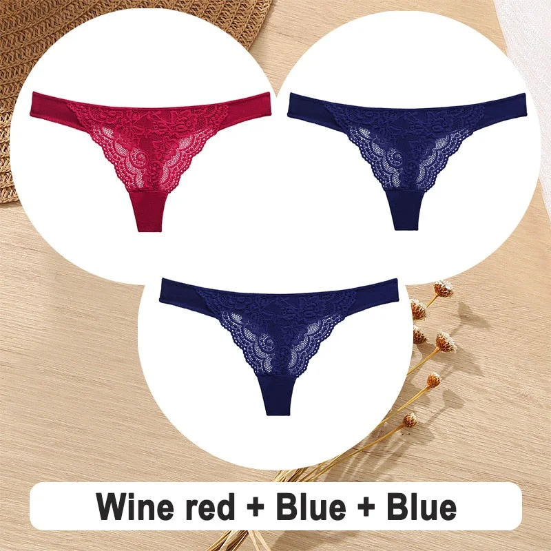 3PCS/Set Cotton G-String Women Panties Lace Underwear Female Lingerie Intimates Underpants Sexy Thong Panties for Girls Pantys