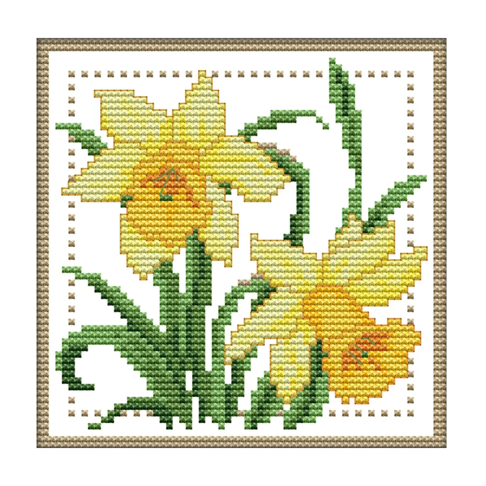 14CT Joy Sunday Stamped/Counted Cross Stitch - 12 Months Flower(17*17cm)