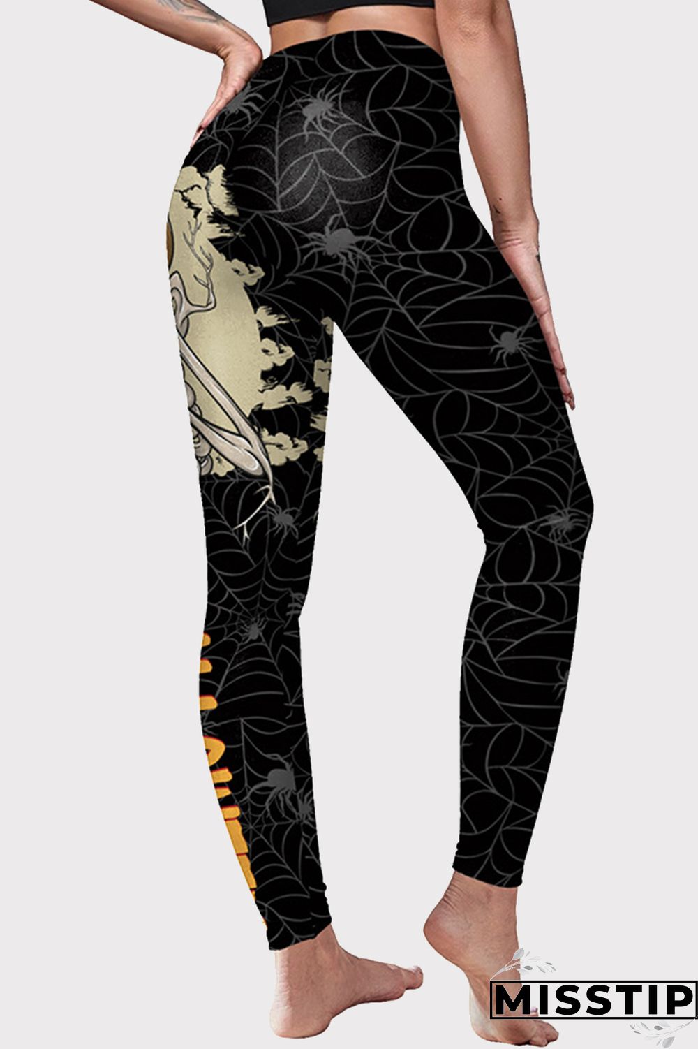 Black Christmas Day Fashion Casual Basic Print High Waist Skinny Trousers