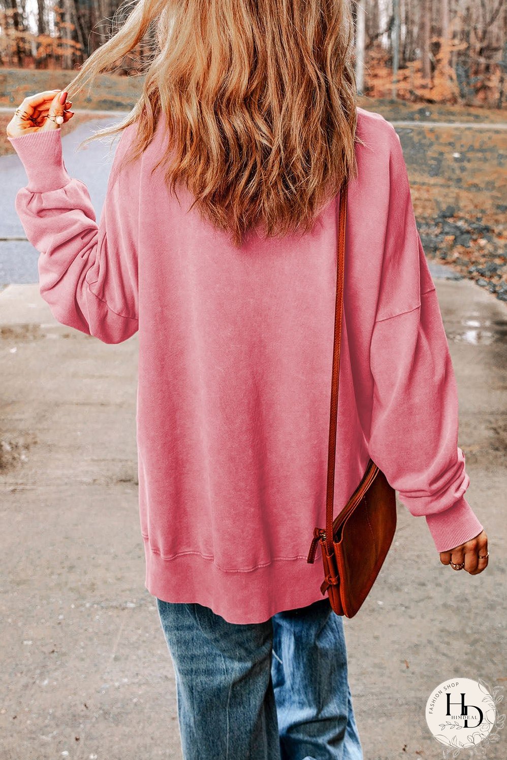 Dropped Shoulder Round Neck Long Sleeve Blouse