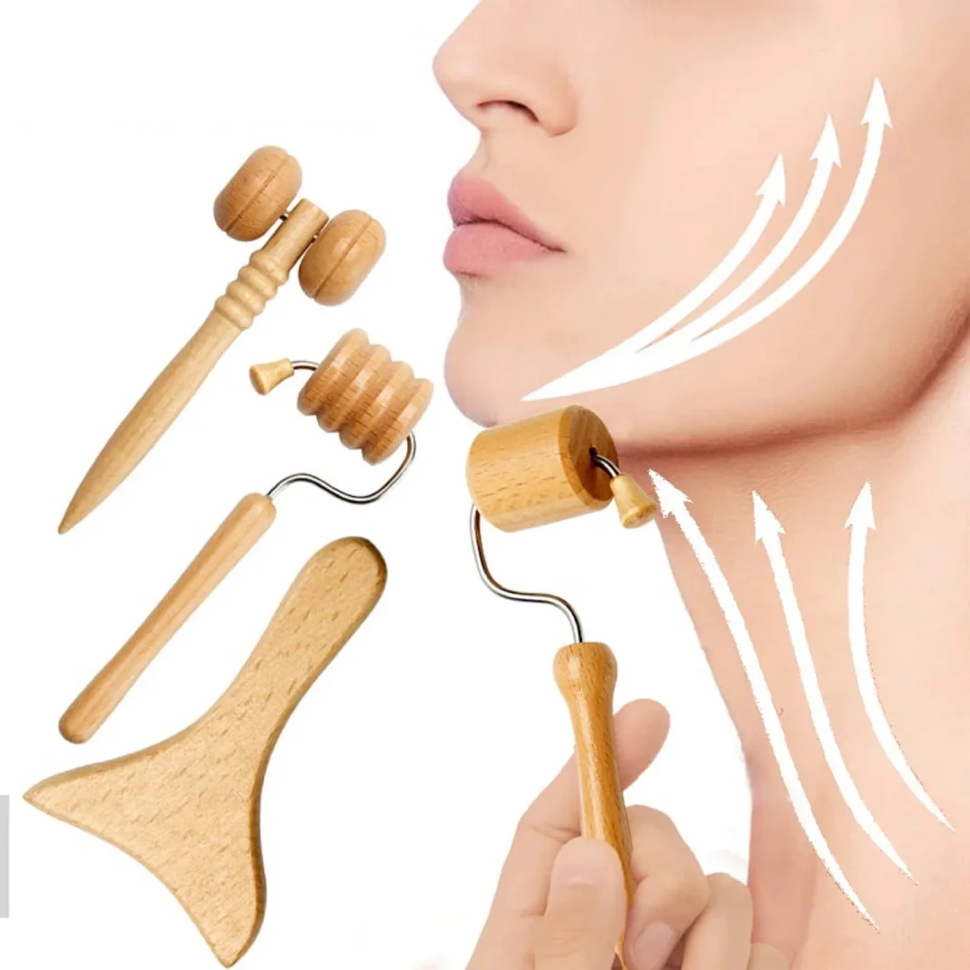 Face Massager Wooden Therapy Slimming Gua Sha Wrinkle Remover Kit