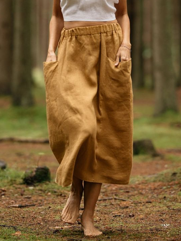 Casual Elastic Waist Cotton And Linen Women's Skirt tjj Shicloths