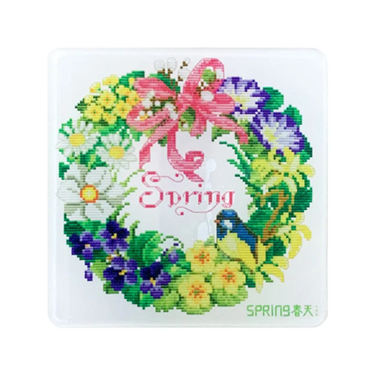 Spring-Cross Stitch Embroidery Fridge Magnets Acrylic Magnetic Sticker Home Decorations gbfke