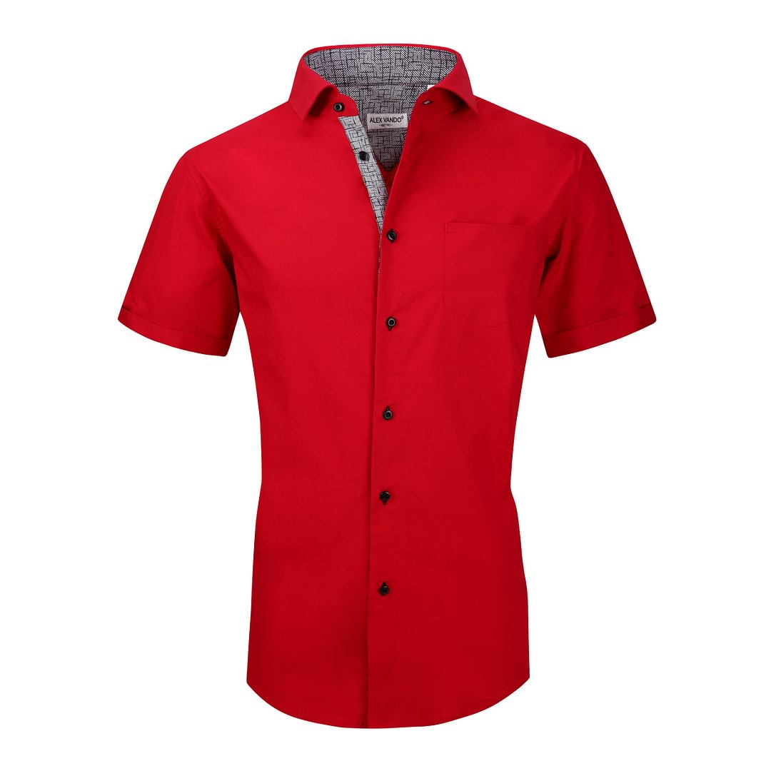 Men's Casual Short Cotton Stretch Shirt Red Alex Vando Fashion
