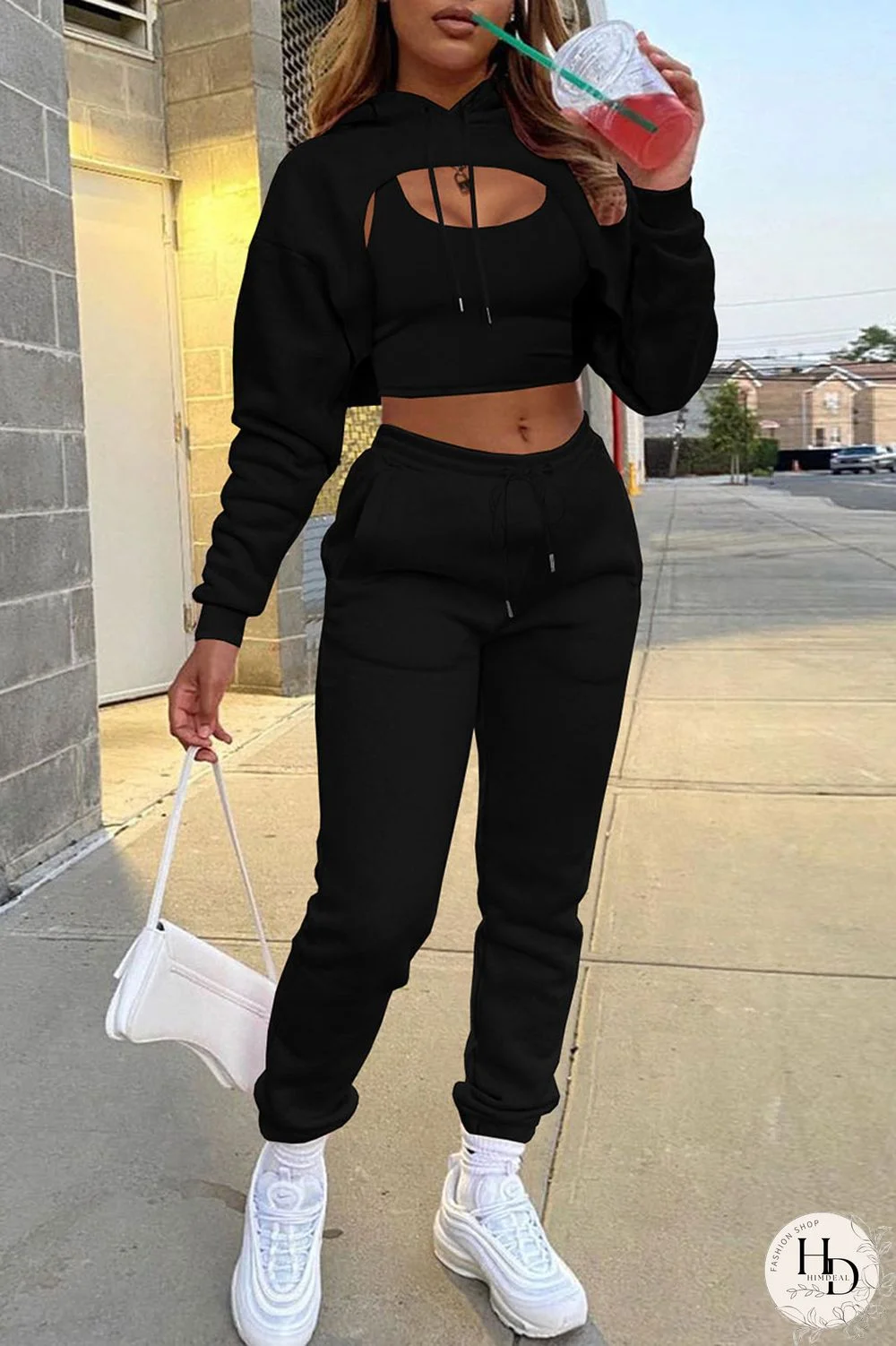 Dark Gray Casual Street Solid Patchwork Hooded Collar Long Sleeve Three Pieces