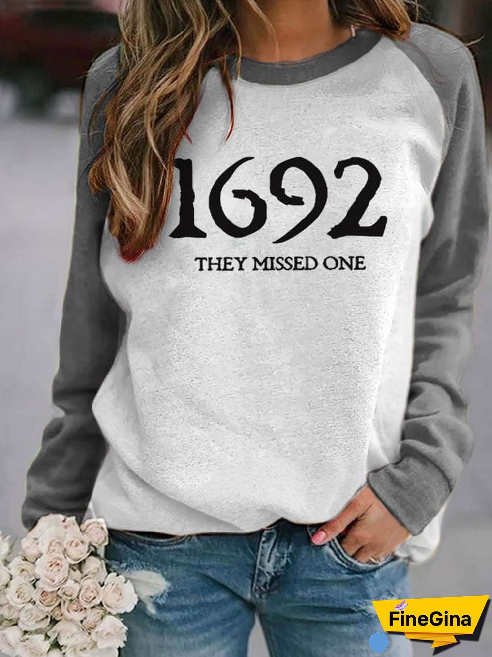 Women's 1692 They Missed One Salem Witch Printed Round Neck Long Sleeve Sweatshirt