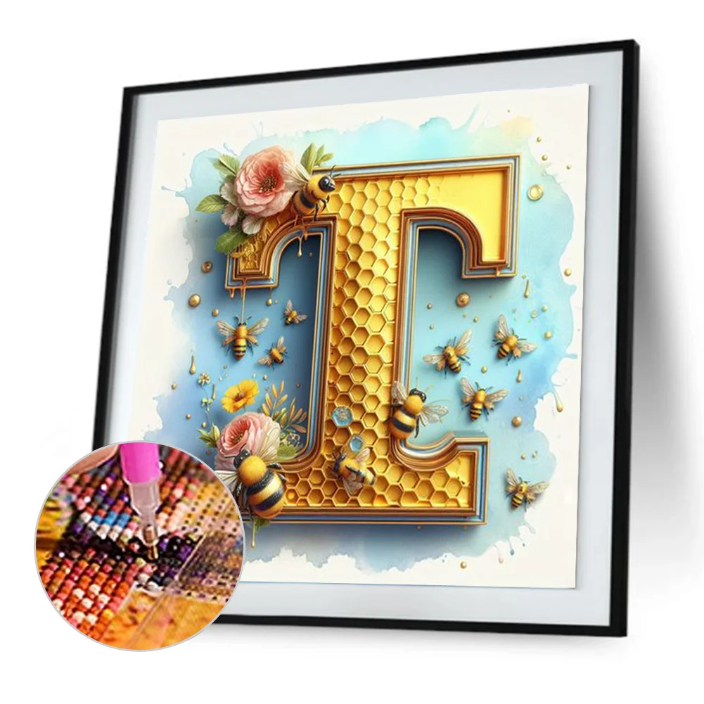 Full Round Diamond Painting 30*30cm - Bee Letter T