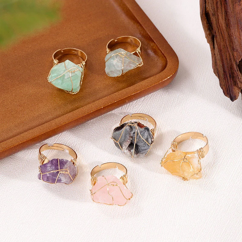COLORFUL BLING Raw Healing Crystal Natural Stone Ring