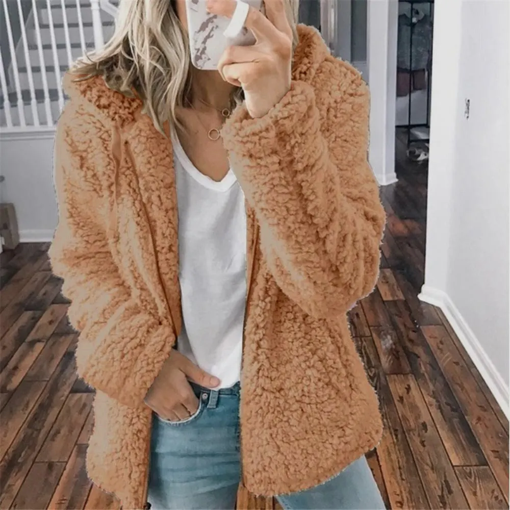 2021 new women's hooded woolen fleece autumn and winter jacket