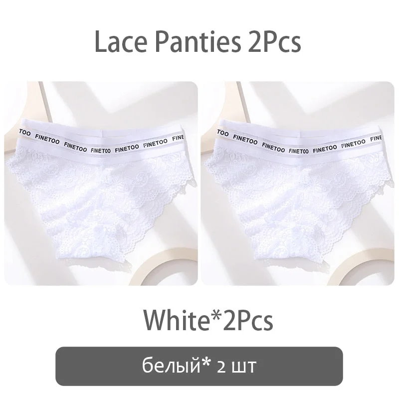FINETOO 2Pcs Lace Panties Women Sexy Transparent Briefs Low Waist Floral Underwear Fashion Ladies Underpants L-2XL Girl Lingerie