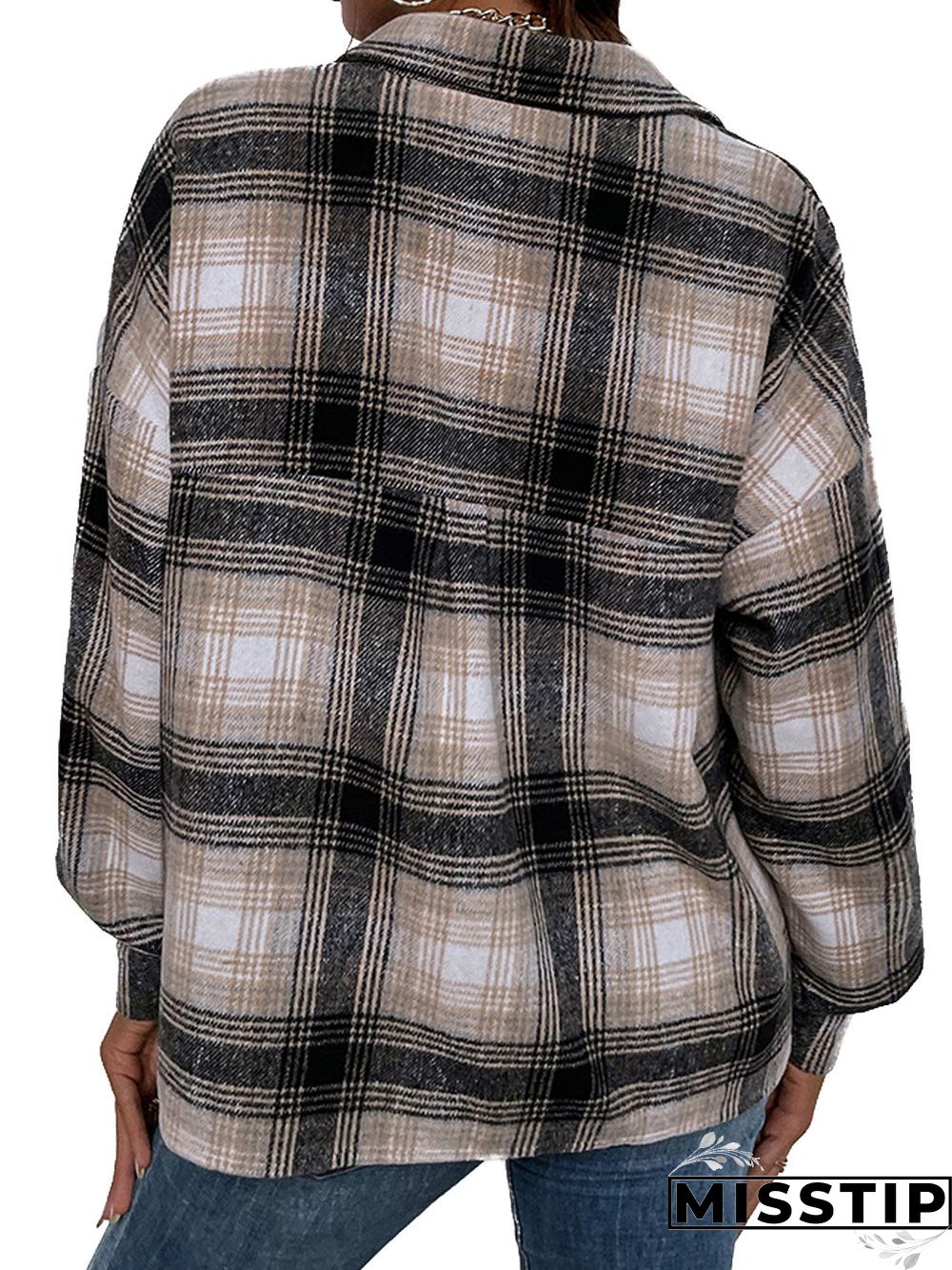 Classic Thick Colorblock Checked Button Down Shirt Jacket Woolen