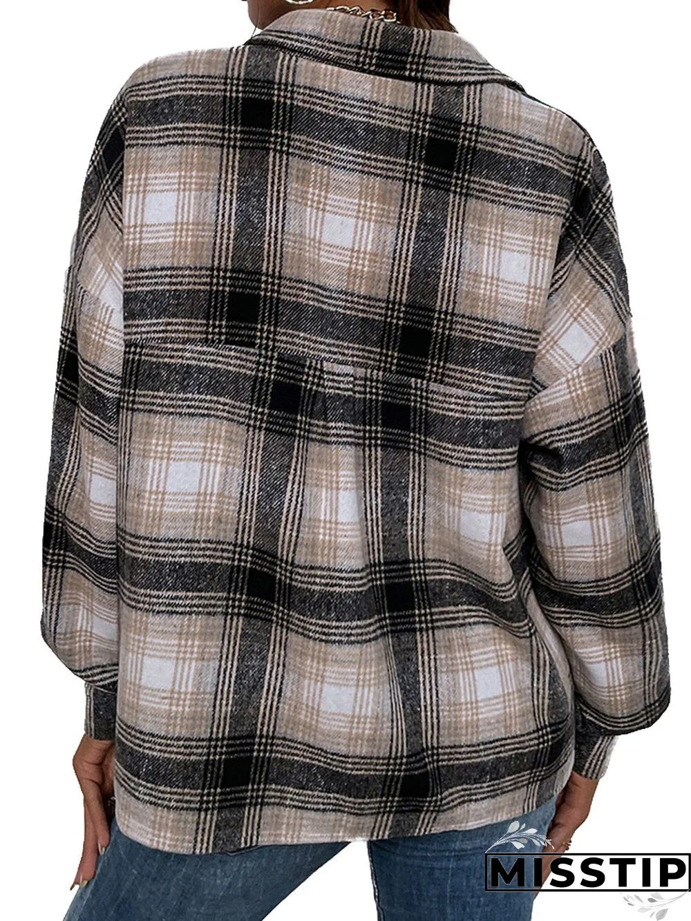 Classic Thick Colorblock Checked Button Down Shirt Jacket Woolen