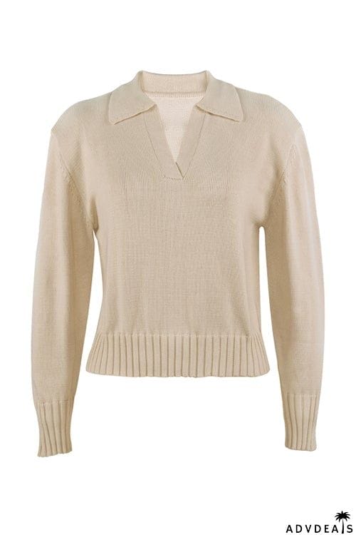 V Turndown Collar Sweater