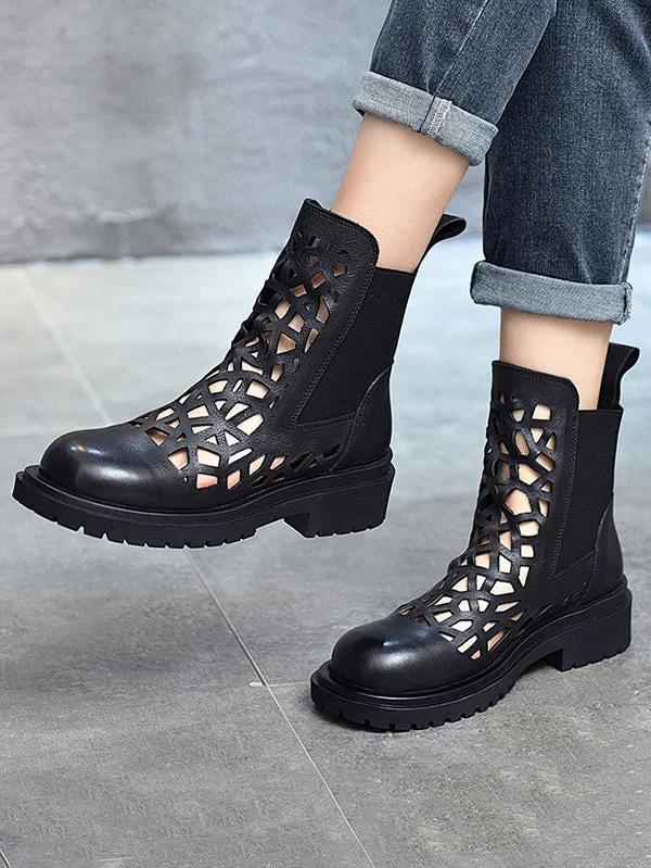 Urban Solid Color Hollow Out Boots 