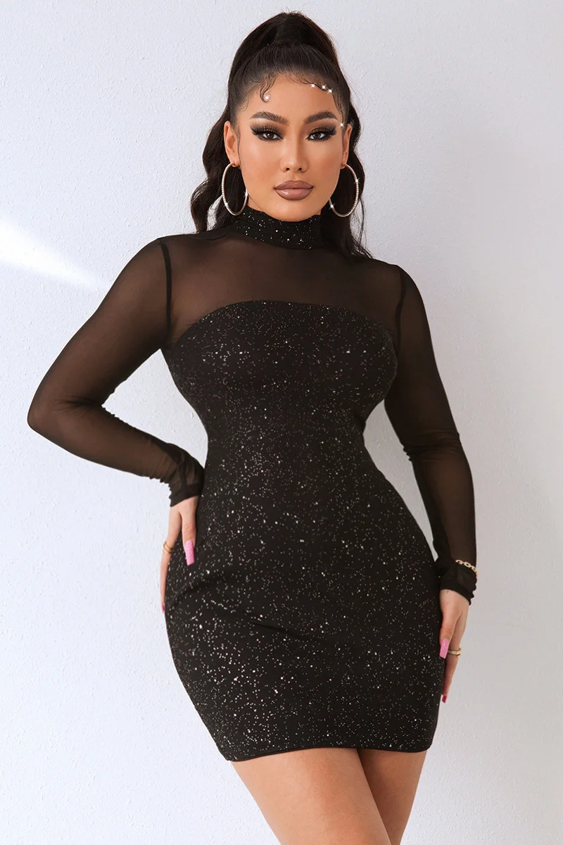 Sexy Black Long Sleeves Sheath Party Dress Sequins Mini Dress YE0213 - lulusllly