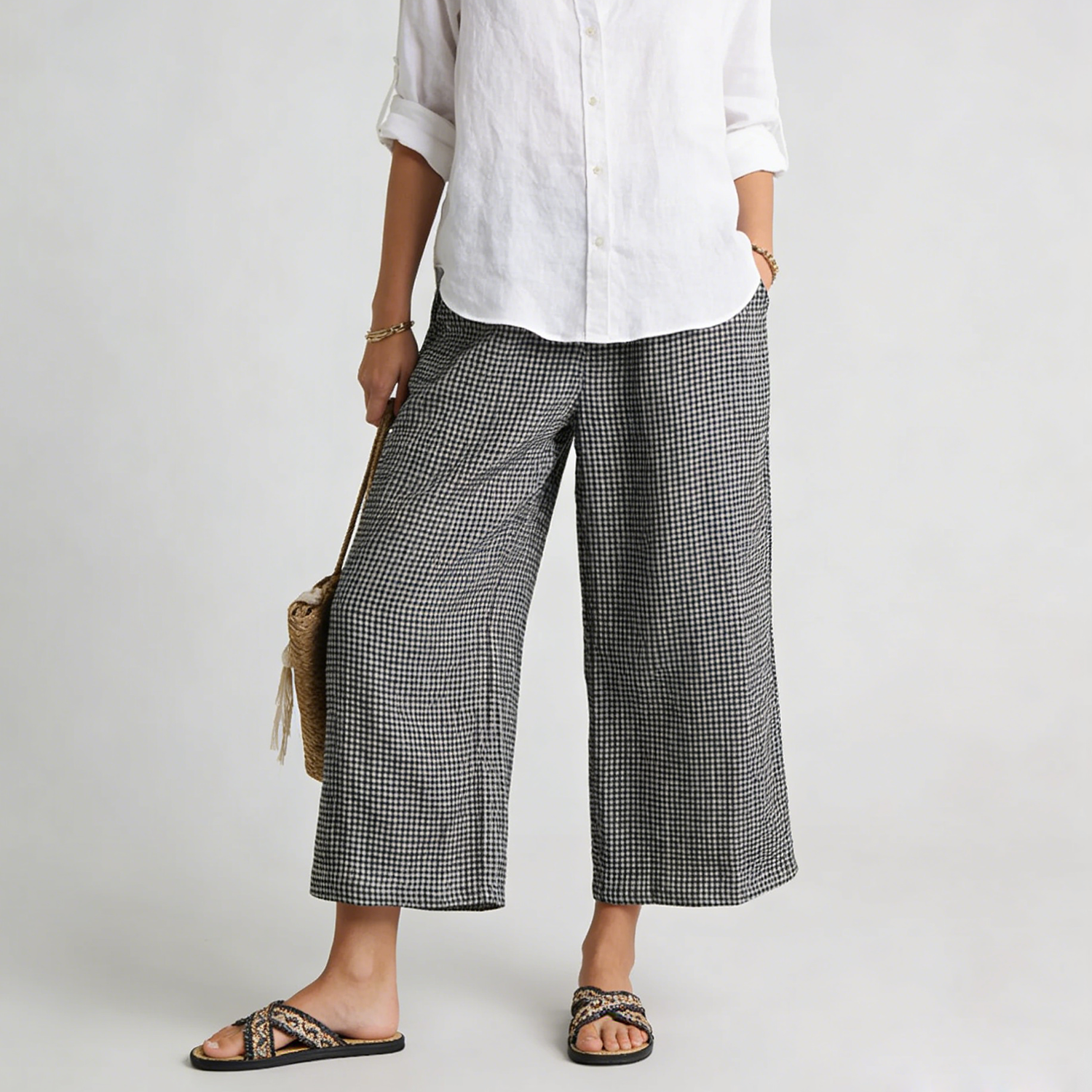 Linen Pants Women 100% Linen Printed Wide Leg Trousers Quick Dry Breathable REAL SILK LIFE