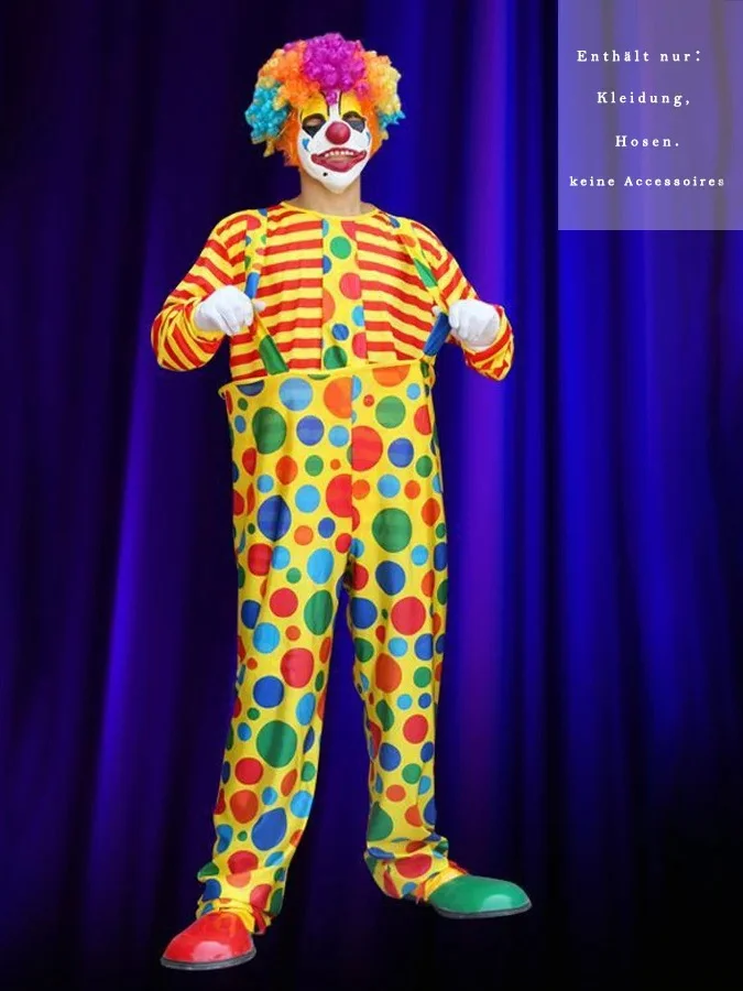 Gestreiftes, gepunktetes Hosenträger-Karnevals-Clown-Set