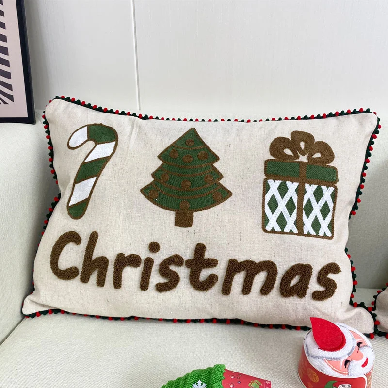 Christmas Tree Embroidery Pillowcase Linen Ornament