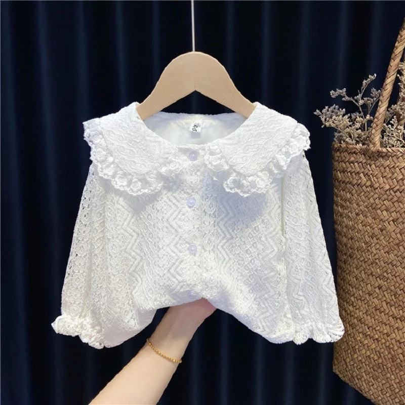 Blouse Cute Kids Shirts for Teenage Girls Baby Girl White Shirt Long Sleeve Toddler Lace Blouse Spring Autumn Children Girl Tops