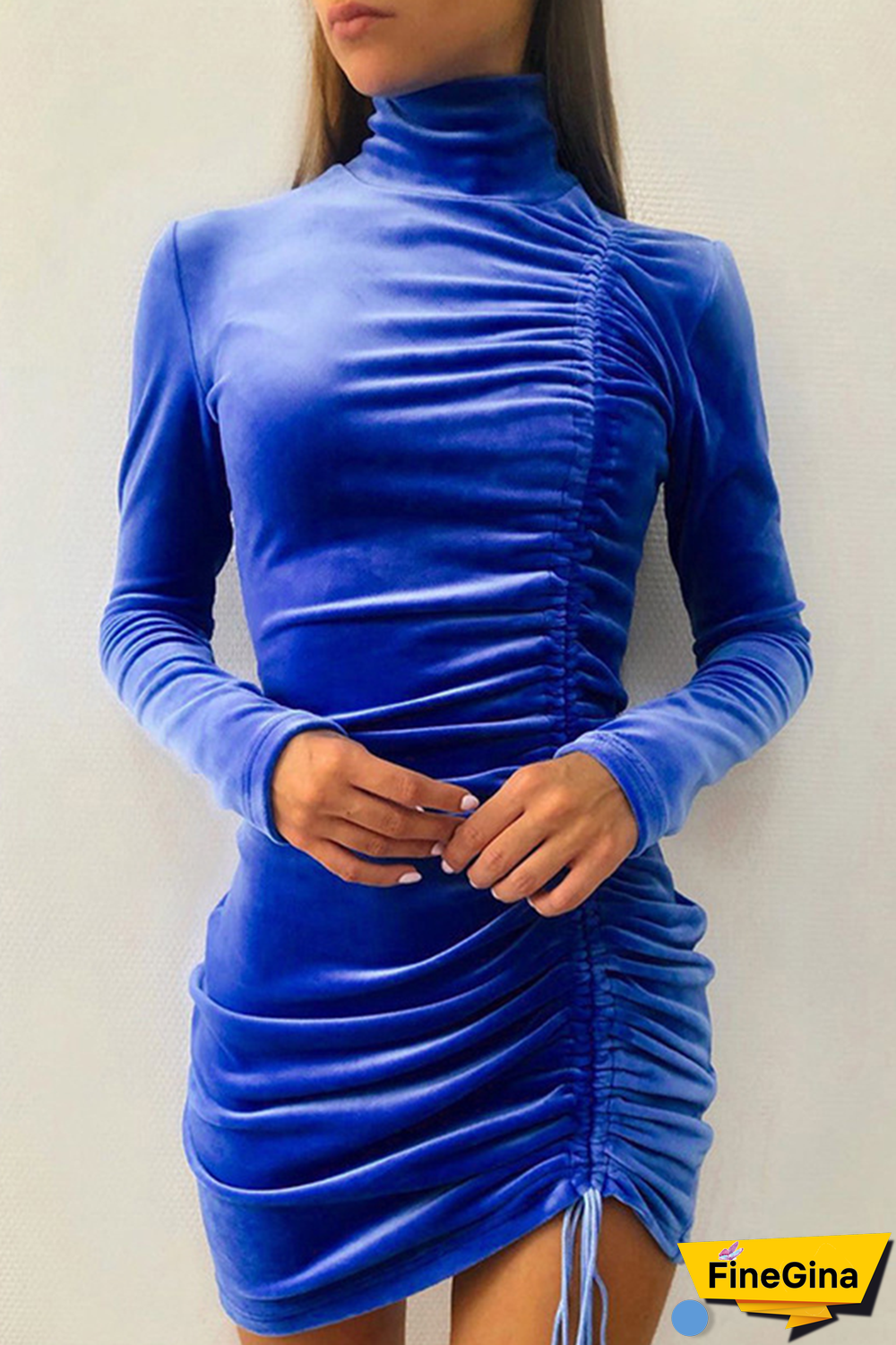 Elegant Solid Fold Half A Turtleneck Pencil Skirt Dresses(5 Colors)