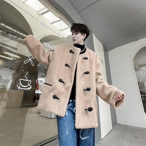 Dawfashion-Lamb Wool Round Neck Cotton Coat Stitching Contrast Color Coat-Yamamoto Diablo Clothing