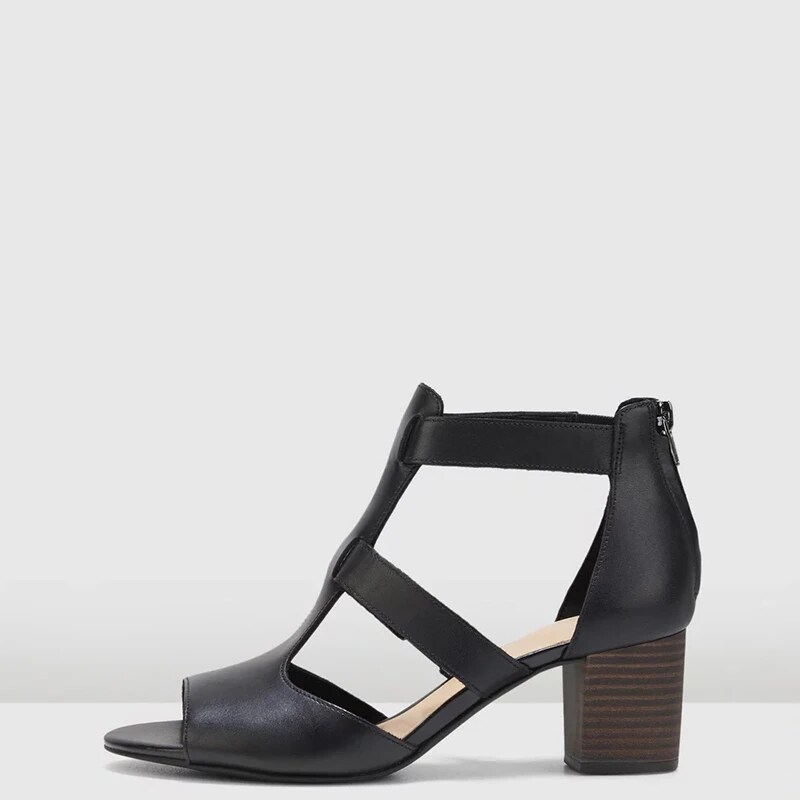 TAAFO Brown Women Sandals High Chunky Heels Open Toe Ankle T-strap Buckle Ladies Shoes