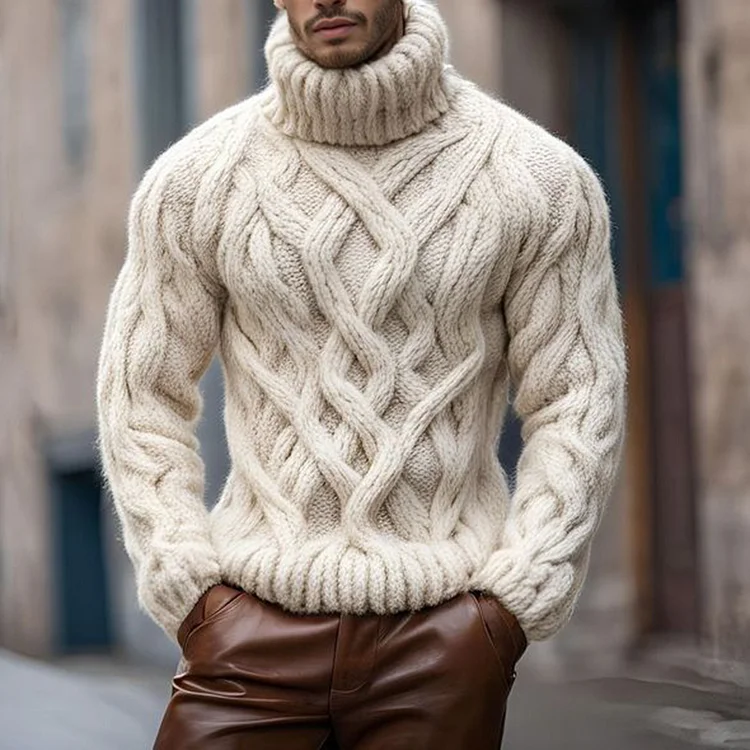 Men'S Vintage Knit Jacquard Turtleneck Sweater