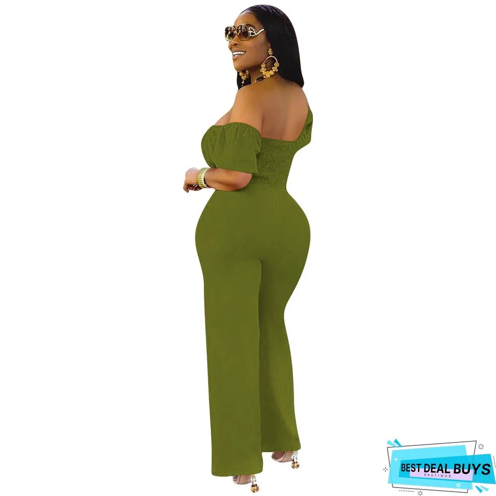 Solid Color Backless Shoulder One-piece Casual Wide-leg Pants