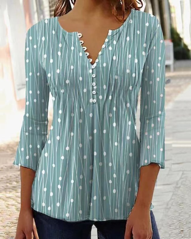Women's Geometric Casual V-neck Daily Hot List A-Line Tops Long Sleeve Henry Collar Polka Dots Stripes Tunic