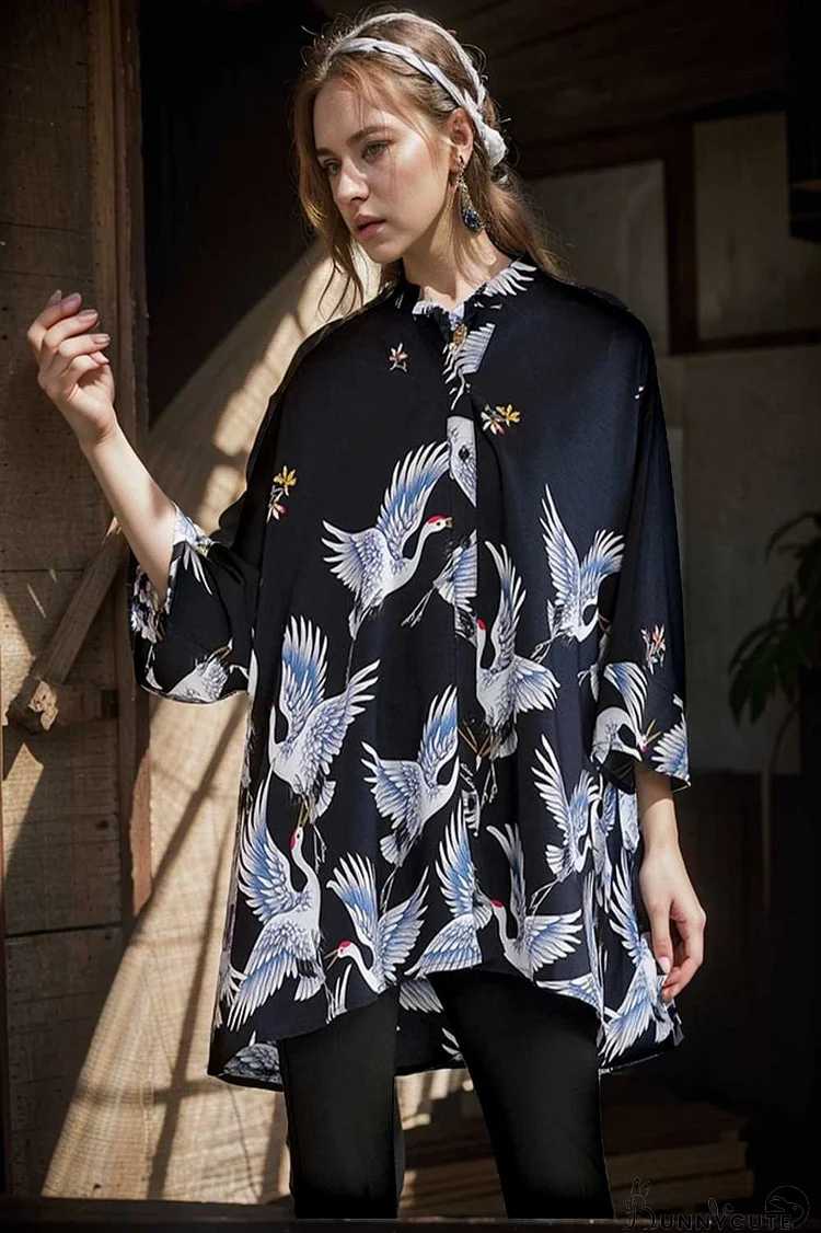 size curve blouses crane print loose oversized blouse