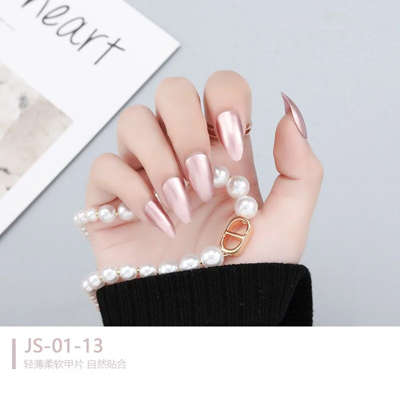 1 Sets 24 Pieces/Set Metallic Reflection Effect Almond Shape Full Cover 10 Sizes False Nail Tips Perfect For Night Out-Nail Inspo