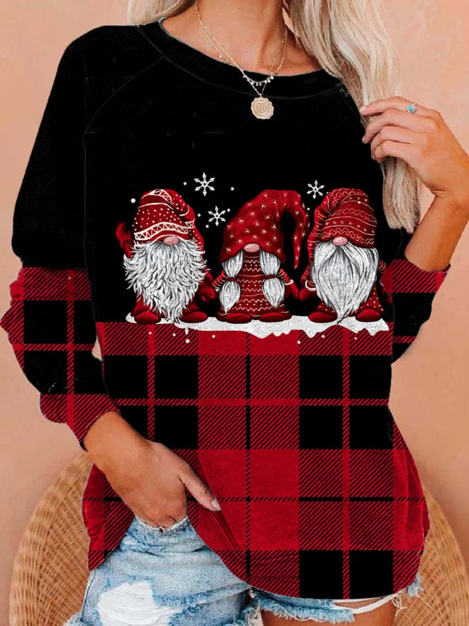 Women's Casual Midget Plaid Print Long Sleeve Sweatshirt