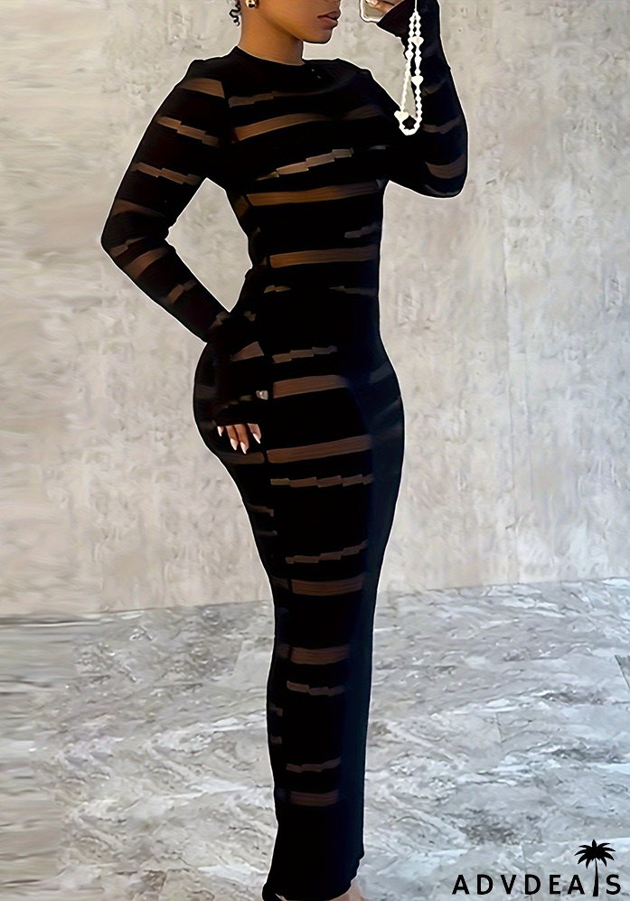 Sexy Long Sleeve Round Neck Bodycon Long Plus Size Dress