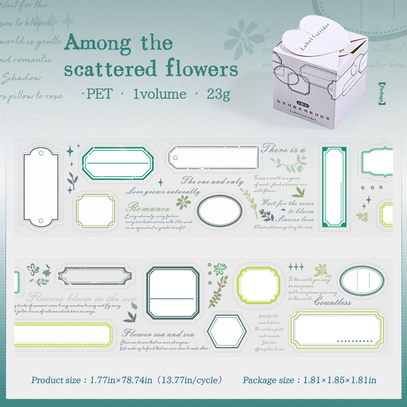 PET Tape - 45mm*200cm Label Corridor Series Vintage English Text Border Landscape 