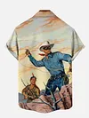 Vintage Western America Nostalgic Movie The Lone Ranger Printing Short Sleeve Shirt