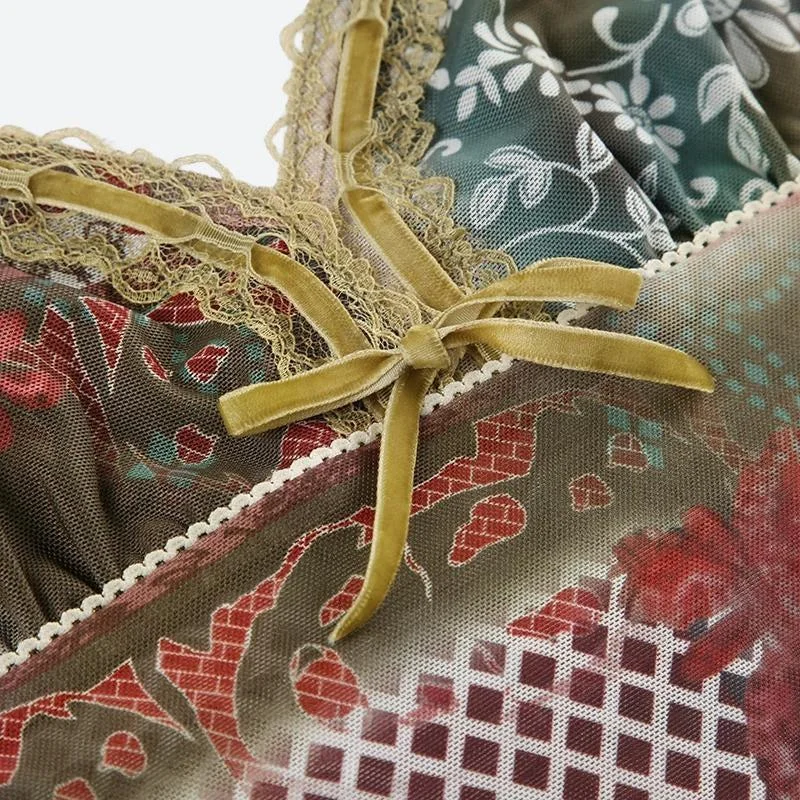 Brownm Grunge Floral Top