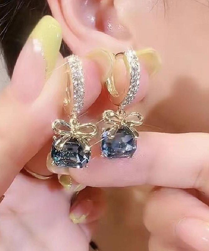 VCSHOES Dark Purple Overgild Zircon Crystal Bow Drop Earrings