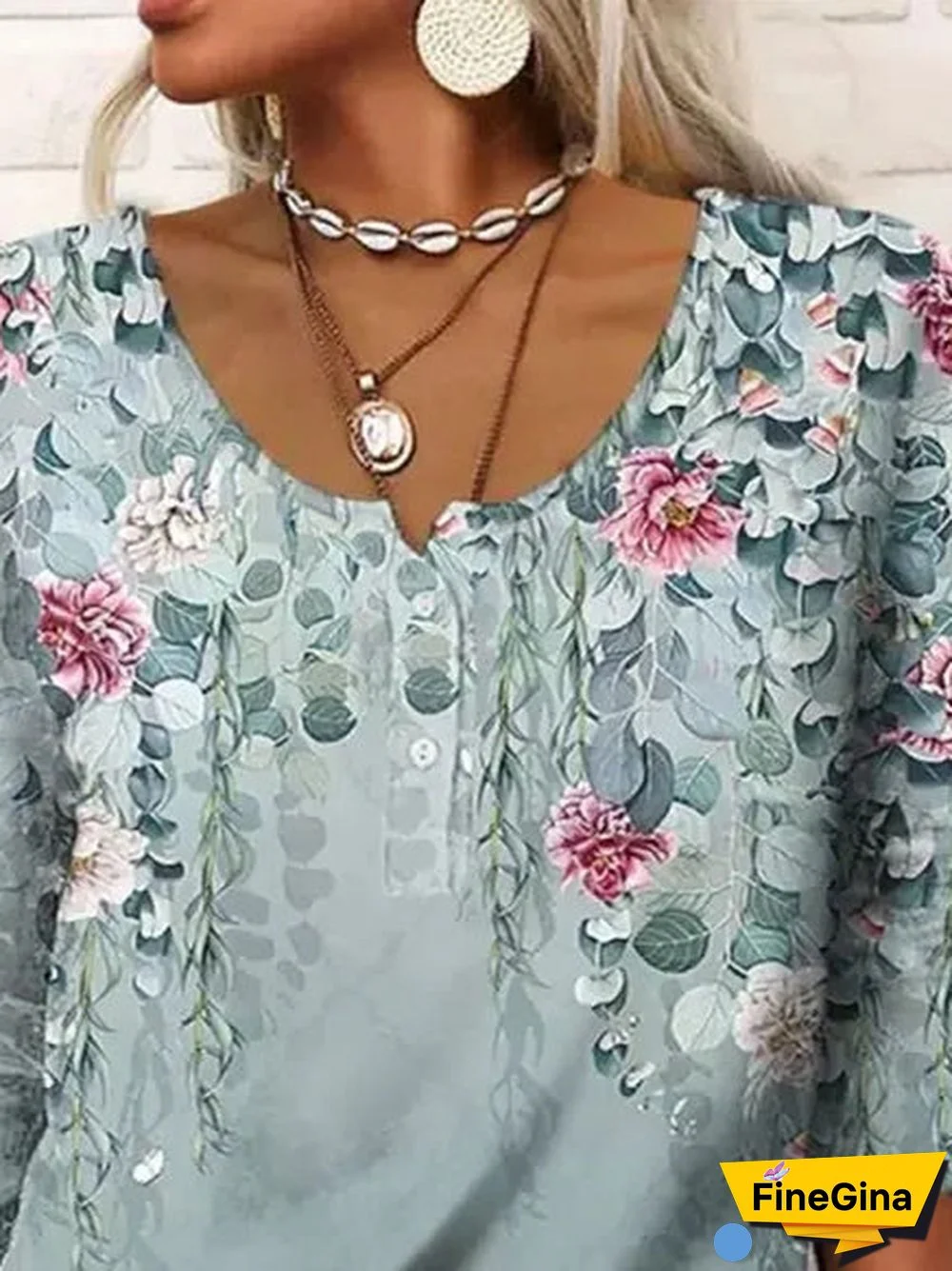 Women's Scoop Neck Long Sleeve Floral Printed Tops