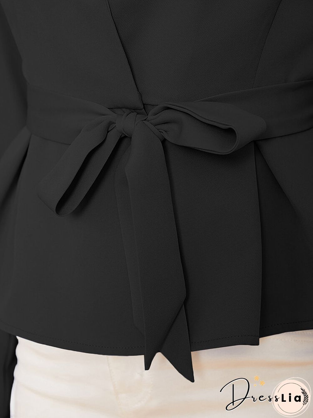 Solid Belt Long Sleeve Lapel Blazer For Women