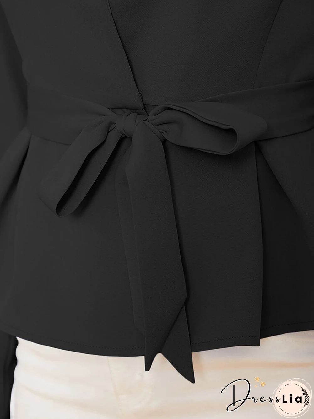 Solid Belt Long Sleeve Lapel Blazer For Women