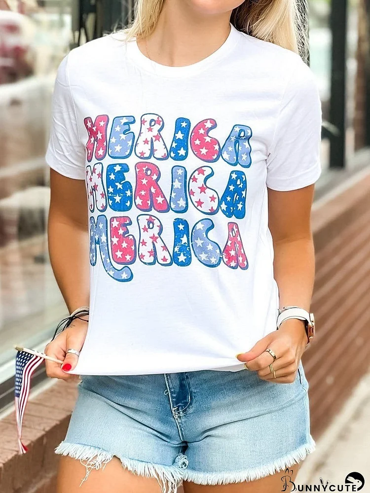 America White Graphic Crew Neck T-Shirt