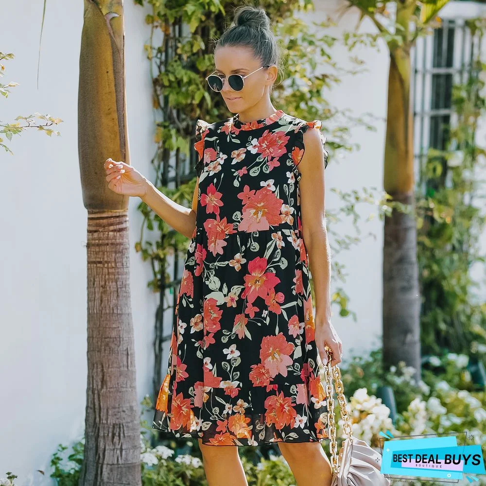 Floral Short Sleeve Casual Skirt White Dresses